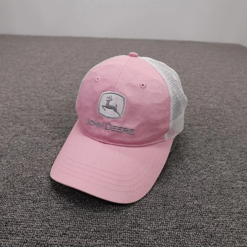 John Deere Hat Cap Snap Back Mens One Size Pink Mesh Trucker Baseball Logo